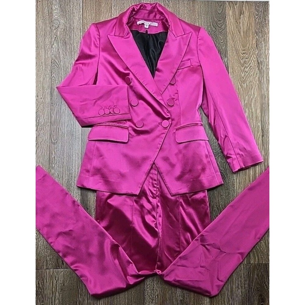 Veronica Beard Women's 0 Satin Blazer and Pant Suit 2 Piece Set Magenta